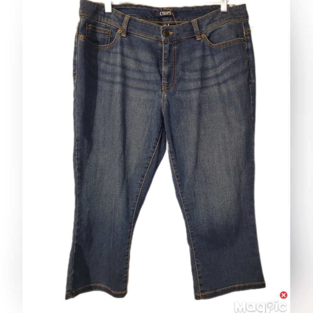Chaps Cropped Capri Jeans Women Sz 12P Dark Blue MidRise Straight Leg Stretch